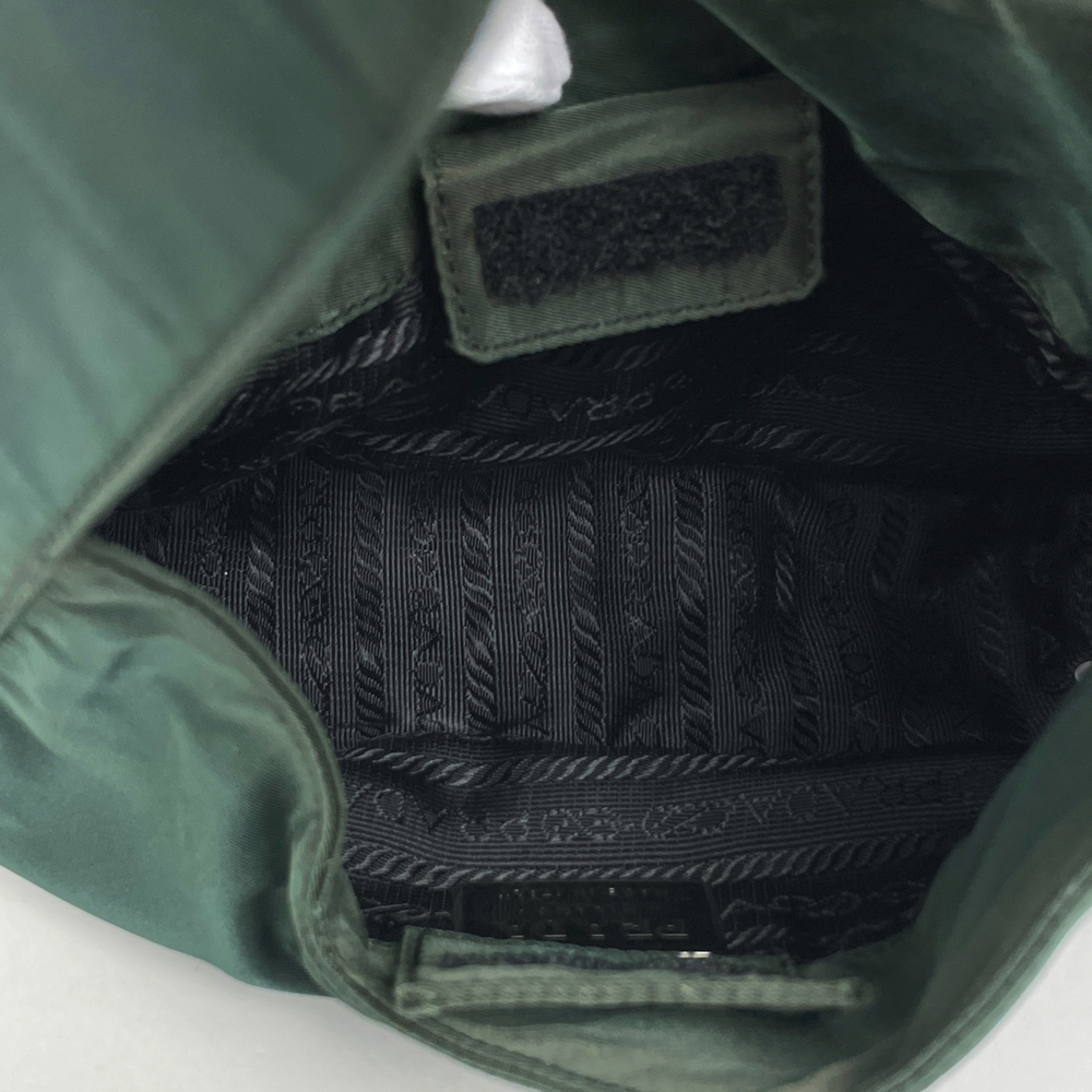 Prada logo plate handbag, nylon, green, for women. - Picture 7 of 7